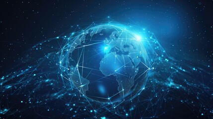 Blue futuristic background with planet Earth Internet and technology background