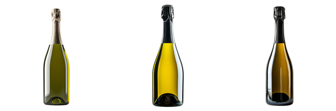 Prosecco Bottles Set Isolated on Transparent or White Background, PNG