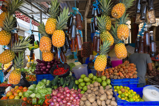 Stands on local street market in Higuey, Dominican Republic