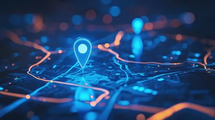 Store enrouleur Carte du monde futuristic map pin location AI technology background