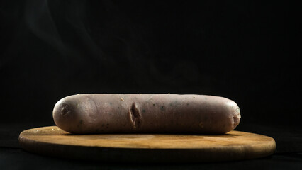 weisswurst close up. exquisite freshly cooked and boiled Bavarian weisswurst. covered in mustard....