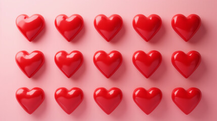 3D Herzen Muster, präzise arrangiert auf rosa Hintergrund. Liebe, Romantik und Valentinstag Konzept - obrazy, fototapety, plakaty
