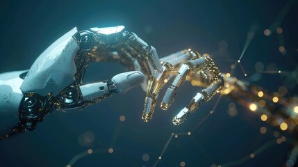 Robot hand touch wireframe light connection structure background