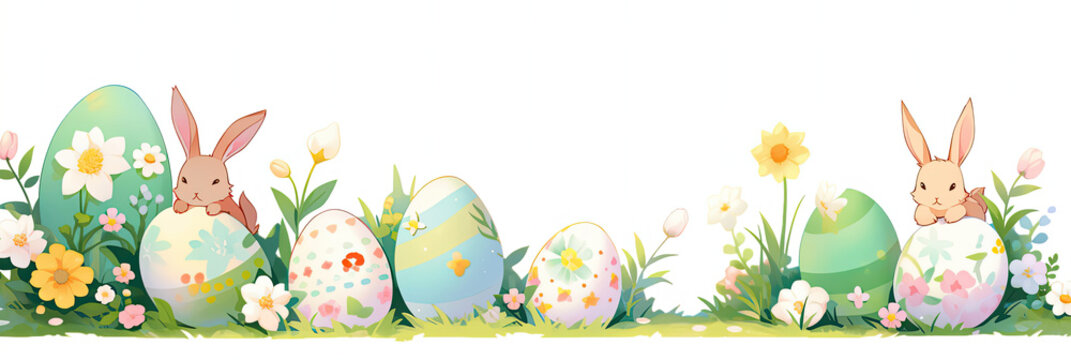 Easter Scene With Eggs and Rabbits, Celebrating the Joyful Season With Traditional Symbols