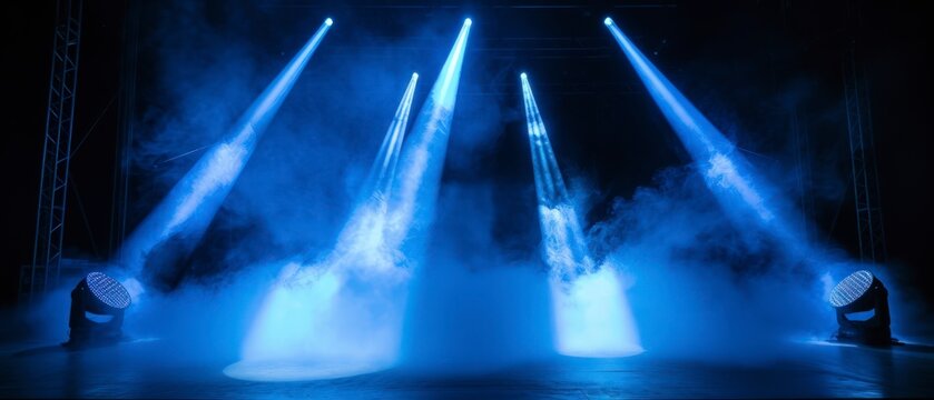 stage, blue smoke beam lights, dynamic blue vector spotlight, striking visual impact © ARTIFICIAN