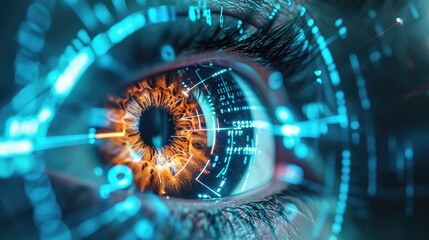 Futuristic Digital Biometric of human eye iris - obrazy, fototapety, plakaty