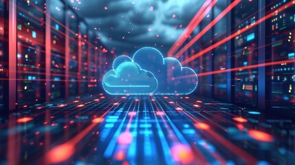 3D Cloud Computing Digital Information Data Center Technology background - obrazy, fototapety, plakaty