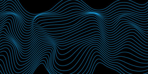 Vector blue wavy ocean flowing dynamic lines isolated on black background. wavy ocean curve lines background. Design for banner, flyer, cover, technology, science, brochure, ocean.