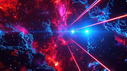 abstract cosmic background with colorful red and blue laser lights