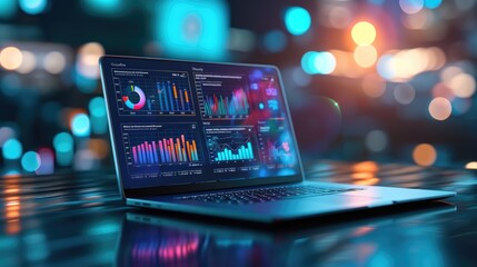 finance analytic dashboard management on 3D laptop - obrazy, fototapety, plakaty