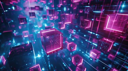 neon glowing digital cyber cube background