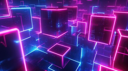 neon glowing digital cyber cube background