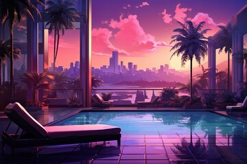 luxurious house with pool view tropical summer vacation illustration
