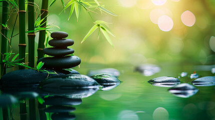 Spa stones water and bamboo. Selective focus.