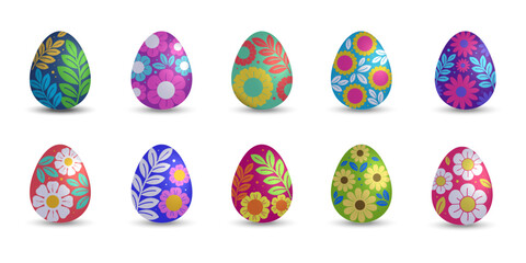 Set of happy eggs colorful 3d style for Easter holidays, decorative vector elements illustration