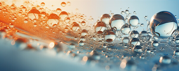 Detail of water bubbles in blue liquid.