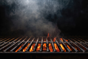 Hot orange flames and smoke rise from a charcoal grill, ready for barbecuing.