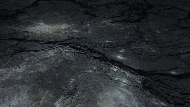 Earthquake aftermath in Iceland, aerial night view of huge cracks in the ground