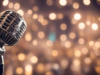 Retro Microphone On Stage With Bokeh Light