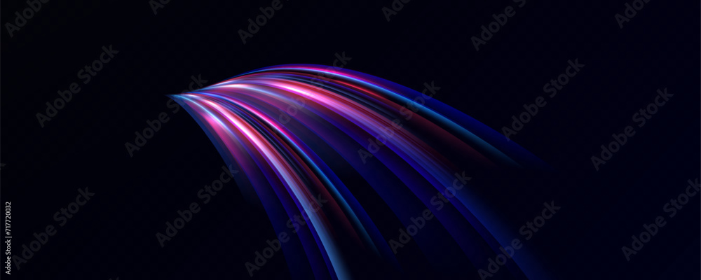 Poster neon red and blue speed lines. speed ​​of acceleration and movement. light trails, motion blur effec