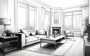 living room vector very beautiful black and white home interior image


