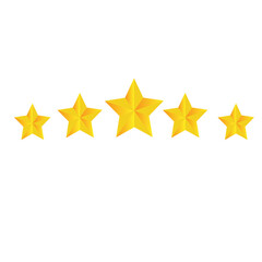Obraz premium Five stars rating button. Yellow rating stars on white background. Feedback evaluation in vector