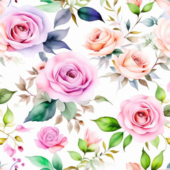 Pastel rose flowers illustraration. Spring floral pattern