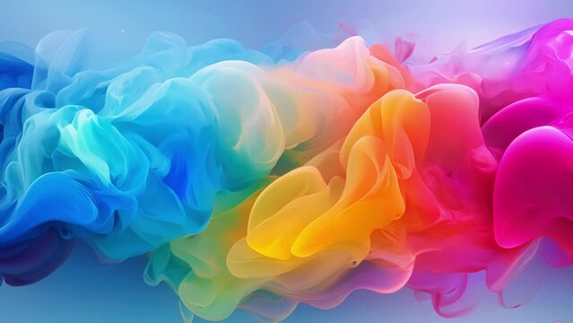 A vivid rainbow of smoke rises and falls, forming everchanging and abstract patterns against the sky.