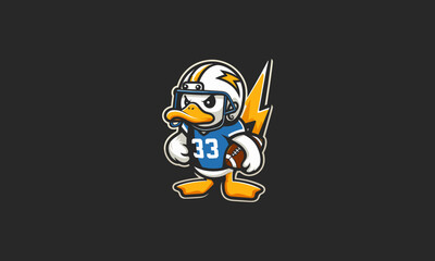 duck wearing helmet and lightning vector logo design