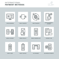International payment methods icon set