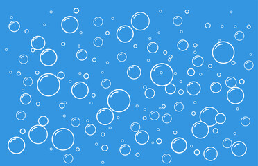 Soap bubbles icon. oxygen bubbles in water. Foam shampoo isolated on blue background. Vector illustration