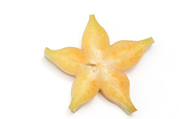 Fototapeta premium Sliced fresh organic star fruit delicious top view isolated on white background clipping path