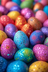 Fototapeta na wymiar Colorful Easter Eggs: A Rainbow of Festive Fun Generative AI