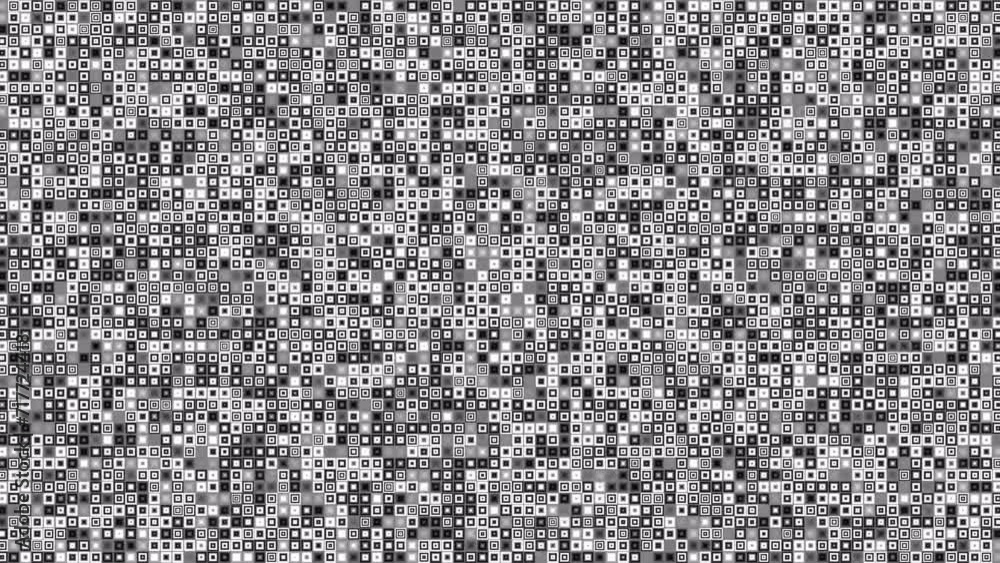 Wall mural motion loop 4k black and white background with flashing decorated square dots quickly.