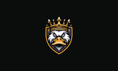 duck wearing crown with shield vector logo design