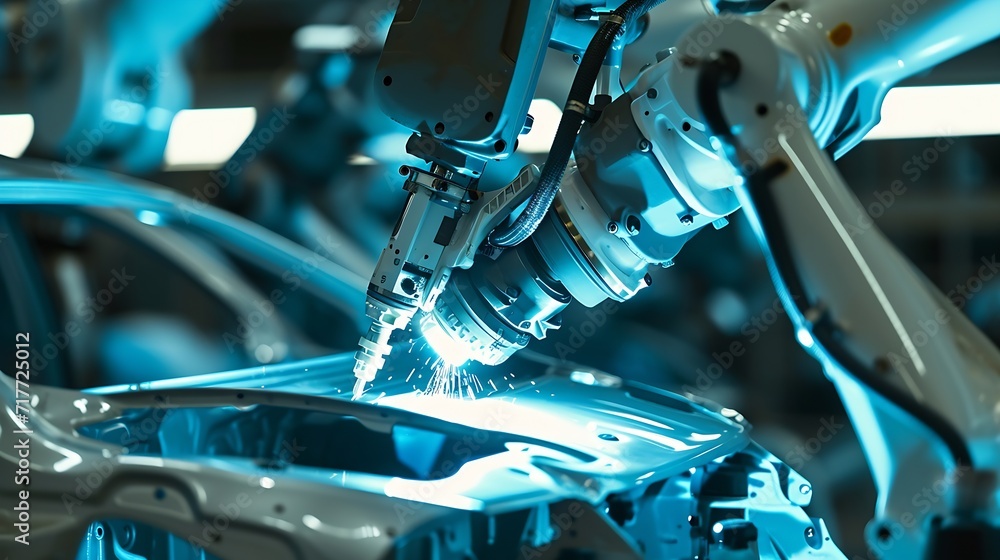 Poster generative ai : the welding arm on the automobile production line is being welded