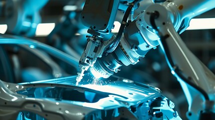 Generative AI : The welding arm on the automobile production line is being welded