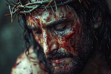 Jesus's Bloodied Face: A Passionate Portrayal of the Last Supper Generative AI