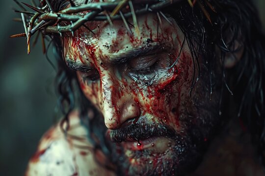 Jesus's Bloodied Face: A Passionate Portrayal of the Last Supper Generative AI - Powered by Adobe