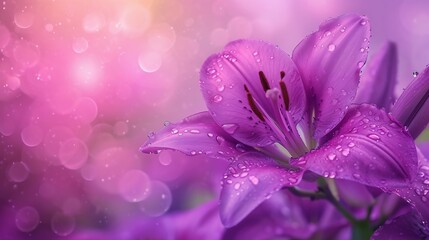 Generative AI : soft purple rain lilly flower romance background.