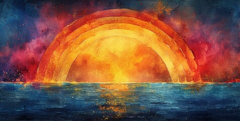 Obraz na płótnie Canvas Rainbow Sunset Over the Ocean Generative AI