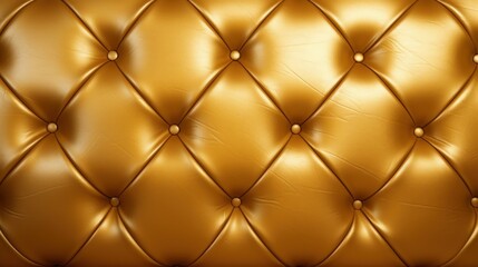 Naklejka premium Close Up of Gold Leather Upholster, Luxurious and Elegant Design Detail. Luxury trendy background. Banner.