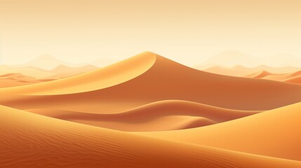 Fototapeta na wymiar Vast Desert Landscape With Distant Sand Dunes, Majestic and Serene Nature Photography. Luxury golden wallpaper. Banner.