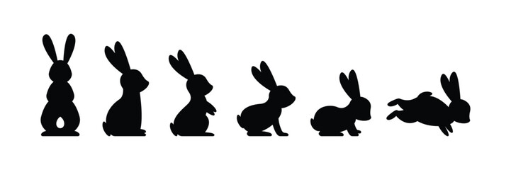 Set of bunny silhouettes for animation. Rabbit symbols. Silhouette of hare for your projects