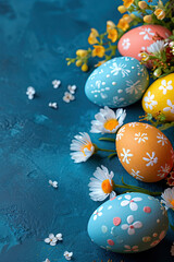 Colorful Easter Eggs Arranged in a Line on a Table