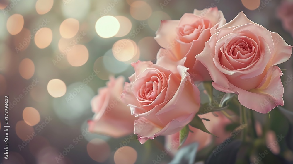 Aufkleber generative ai : roses flower as smooth and soft, pink tone with blurred bokeh for greeting