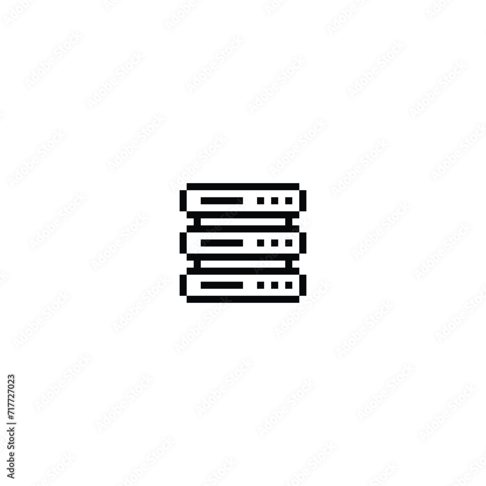 Poster pixel computer server icon. vector pixel art computer server 8 bit for game company logo template