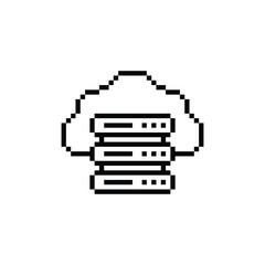 pixel computer server icon.  Vector pixel art computer server 8 bit for game company logo template 