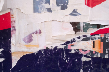 Fototapeta premium Torn and ripped street poster background, abstract paper collage 