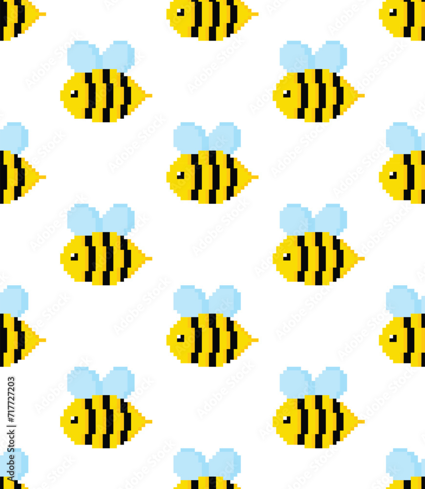 Aufkleber pixel summer bee seamless pattern vector bee background pixel art for 8 bit game